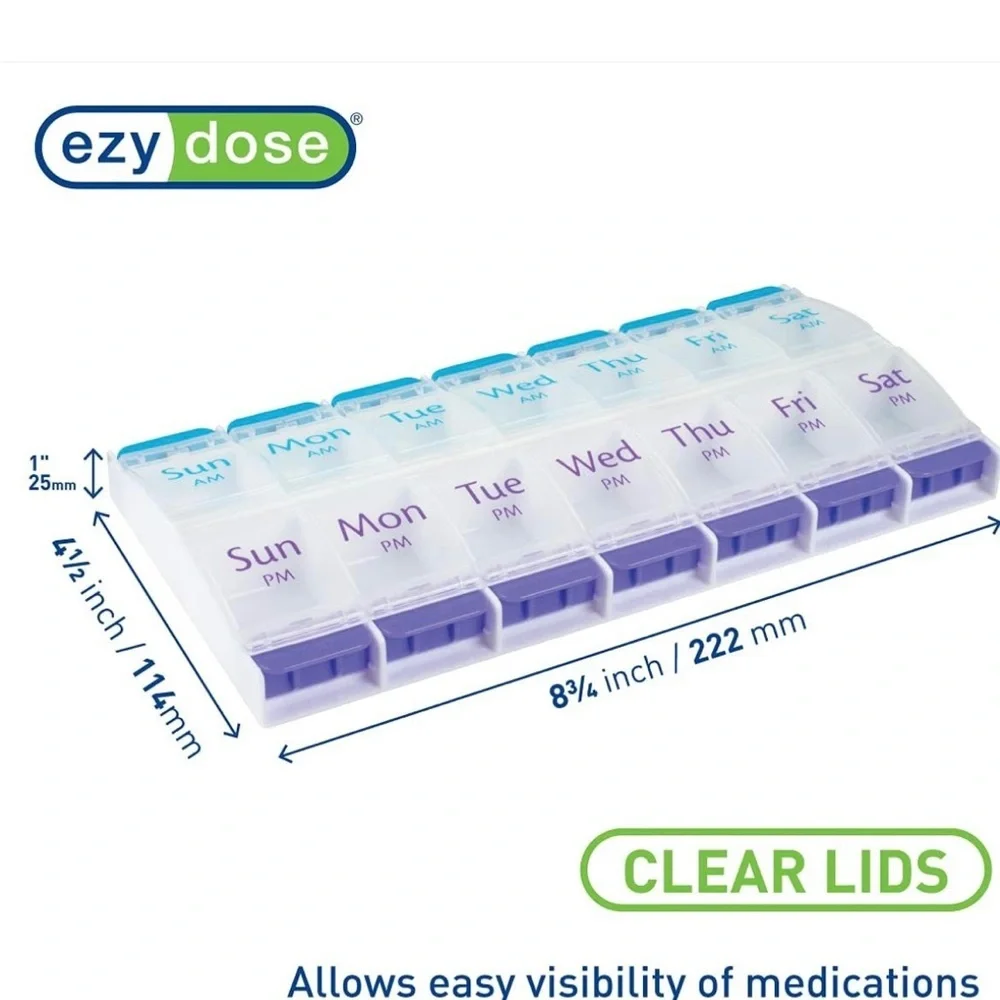 2 Ezydose Weekly Pill Organizer with Purple and Blue Compartments